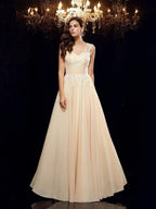 NumberSea - A - Line/Princess Straps Applique Sleeveless Long Chiffon Mother of the Bride Dresses