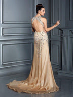 NumberSea - A - Line/Princess Straps Beading Sleeveless Long Chiffon Dresses