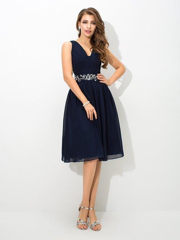 NumberSea - A - Line/Princess Straps Beading Sleeveless Short Chiffon Cocktail Dresses
