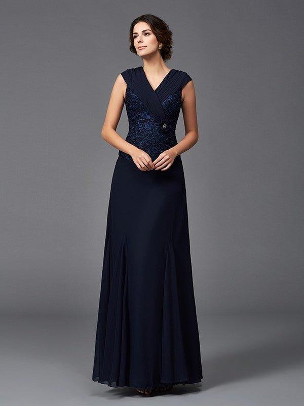 NumberSea - A - Line/Princess Straps Lace Sleeveless Long Chiffon Mother of the Bride Dresses