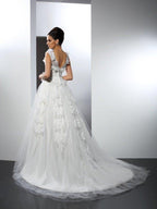 NumberSea - A - Line/Princess Straps Lace Sleeveless Long Satin Wedding Dresses