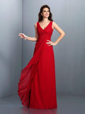 NumberSea - A - Line/Princess Straps Pleats Sleeveless Long Chiffon Bridesmaid Dresses