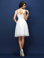 NumberSea - A - Line/Princess Straps Pleats Sleeveless Short Chiffon Bridesmaid Dresses