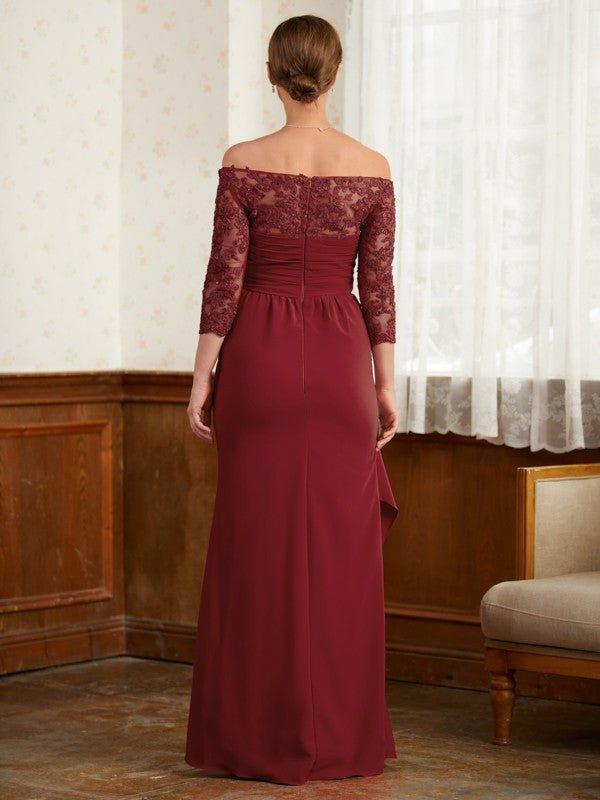NumberSea - A - Line/Princess Stretch Crepe Lace Off - the - Shoulder 3/4 Sleeves Floor - Length Mother of the Bride Dresses