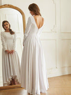 NumberSea - A - Line/Princess Stretch Crepe Ruffles Scoop Long Sleeves Asymmetrical Wedding Dresses