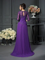 NumberSea - A - Line/Princess Sweetheart Applique 1/2 Sleeves Long Chiffon Mother of the Bride Dresses