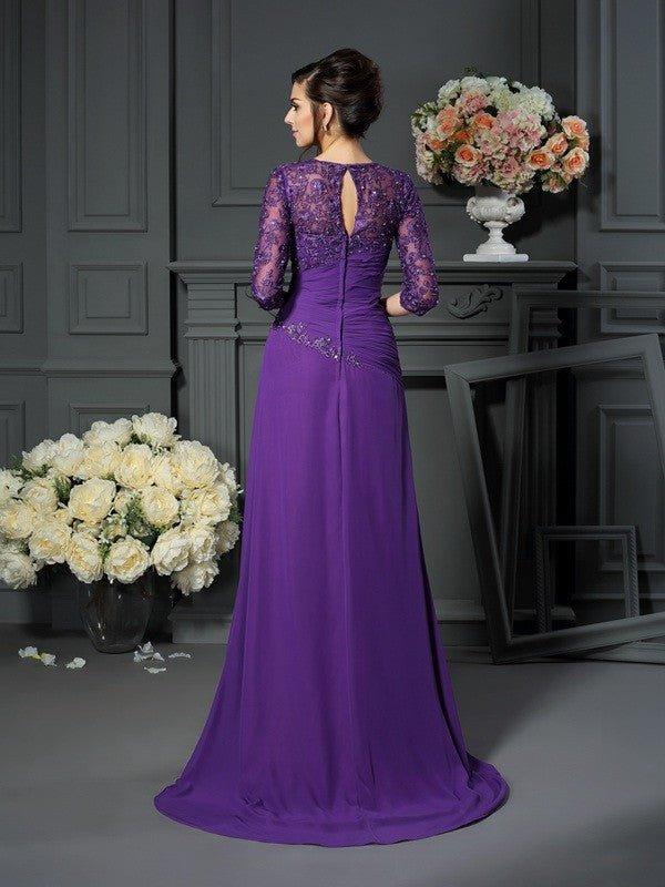 NumberSea - A - Line/Princess Sweetheart Applique 1/2 Sleeves Long Chiffon Mother of the Bride Dresses