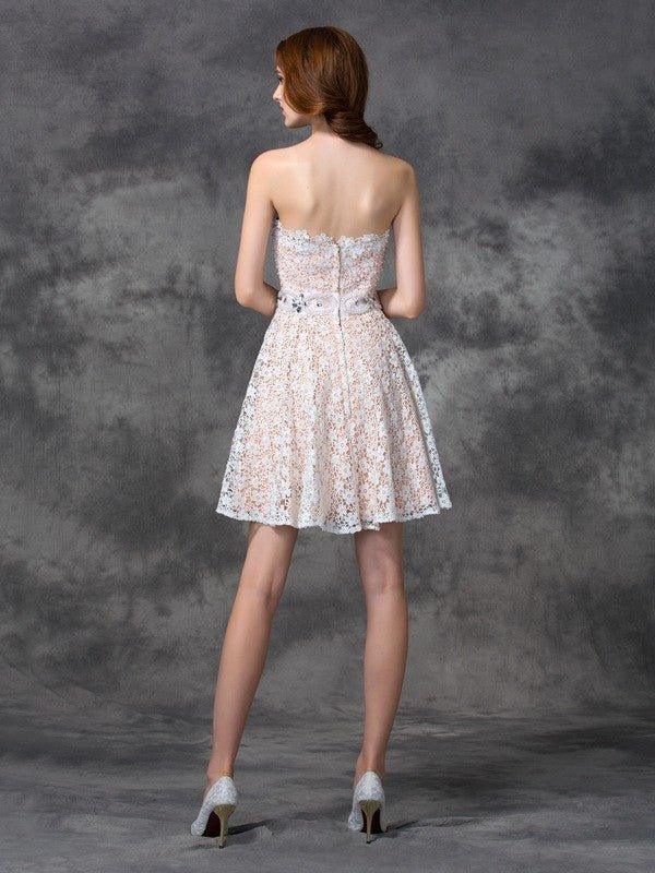 NumberSea - A - line/Princess Sweetheart Lace Sleeveless Short Lace Cocktail Dresses
