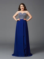 NumberSea - A - Line/Princess Sweetheart Rhinestone Sleeveless Long Chiffon Plus Size Dresses