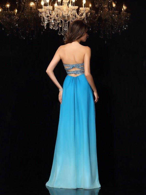 NumberSea - A - Line/Princess Sweetheart Ruched Sleeveless Long Chiffon Dresses