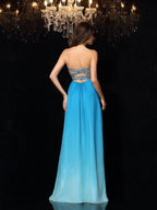 NumberSea - A - Line/Princess Sweetheart Ruched Sleeveless Long Chiffon Dresses