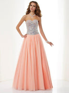 NumberSea - A - Line/Princess Sweetheart Sleeveless Beading Long Elastic Woven Satin Dresses