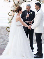 NumberSea - A - Line/Princess Sweetheart Sleeveless Beading Tulle Sweep/Brush Train Wedding Dresses
