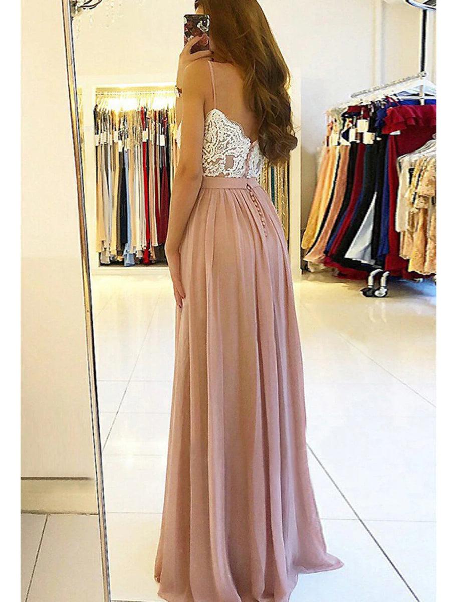 NumberSea - A - line/Princess Sweetheart Sleeveless Long/Floor - Length Chiffon Prom Dress With Split Appliqued
