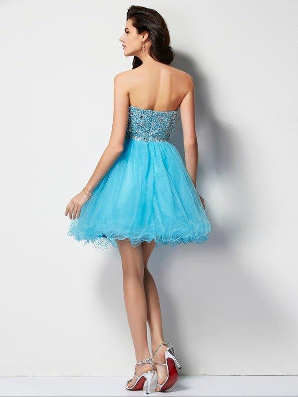 NumberSea - A - Line/Princess Sweetheart Sleeveless Short Beading Tulle Homecoming Dresses