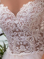 NumberSea - A - Line/Princess Tulle Applique Bateau Sleeveless Court Train Wedding Dresses