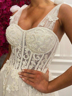 NumberSea - A - Line/Princess Tulle Applique Sleeveless Straps Sweep/Brush Train Wedding Dresses