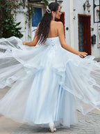 NumberSea - A - Line/Princess Tulle Applique Sweetheart Sleeveless Floor - Length Dresses