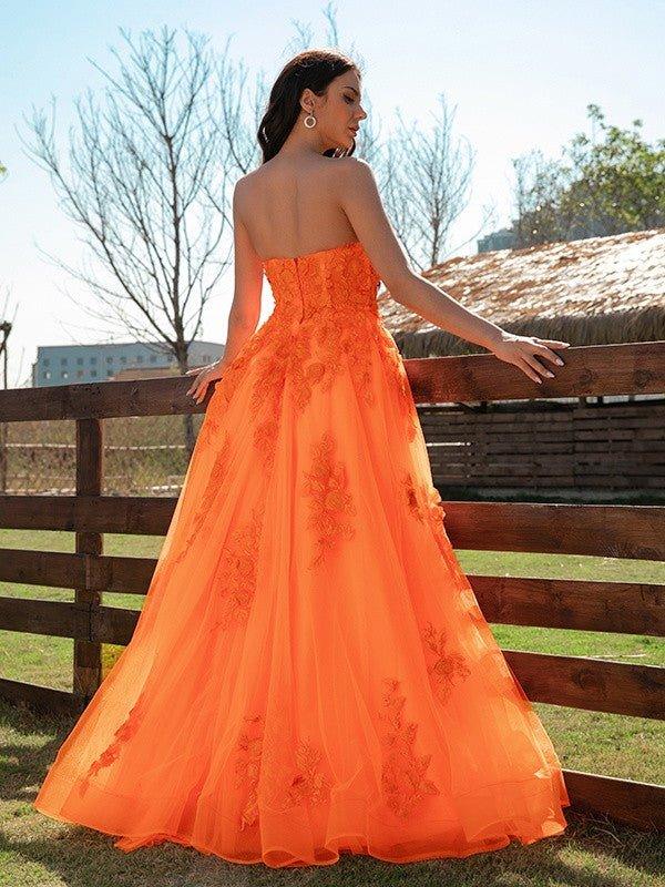 NumberSea - A - Line/Princess Tulle Applique Sweetheart Sleeveless Floor - Length Dresses