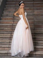 NumberSea - A - Line/Princess Tulle Applique Sweetheart Sleeveless Sweep/Brush Train Wedding Dresses A - Line/Princess Tulle Applique Sweetheart Sleeveless Sweep/Brush Train Wedding Dresses