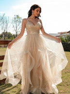 NumberSea - A - Line/Princess Tulle Beading Scoop Sleeveless Floor - Length Two Piece Dresses
