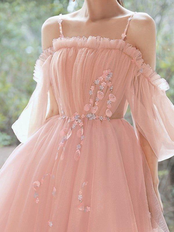 NumberSea - A - Line/Princess Tulle Beading Spaghetti Straps 1/2 Sleeves Short/Mini Dresses
