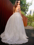 NumberSea - A - Line/Princess Tulle Beading Spaghetti Straps Sleeveless Sweep/Brush Train Dresses