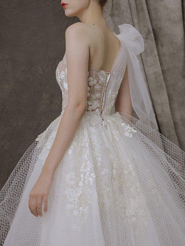 NumberSea - A - Line/Princess Tulle Lace One - Shoulder Sleeveless Asymmetrical Wedding Dresses
