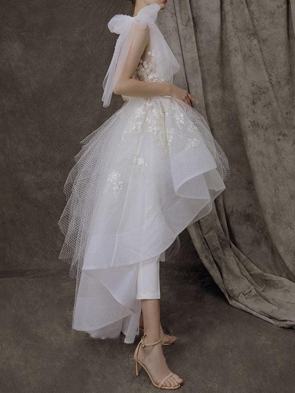 NumberSea - A - Line/Princess Tulle Lace One - Shoulder Sleeveless Asymmetrical Wedding Dresses