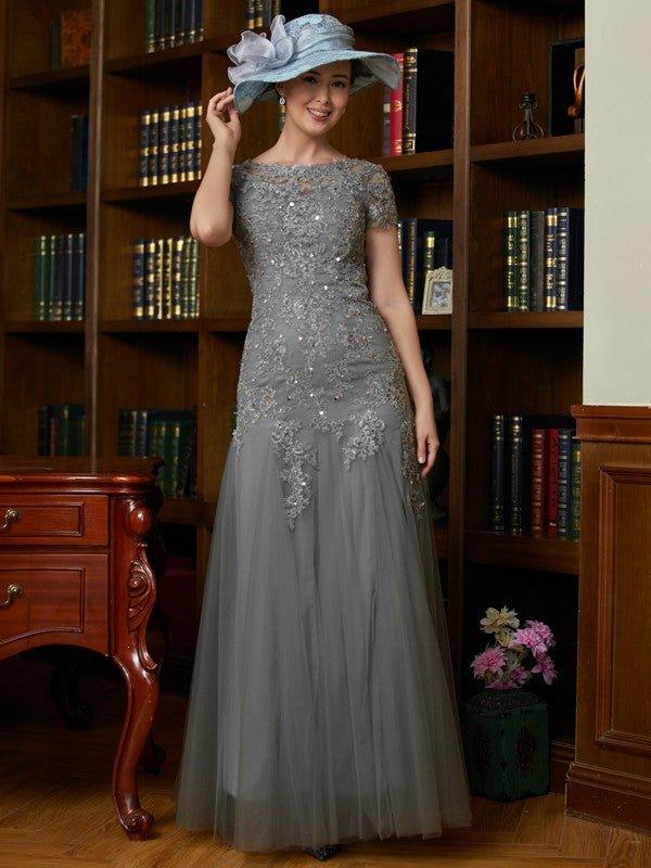 NumberSea - A - Line/Princess Tulle Lace Scoop Short Sleeves Floor - Length Mother of the Bride Dresses