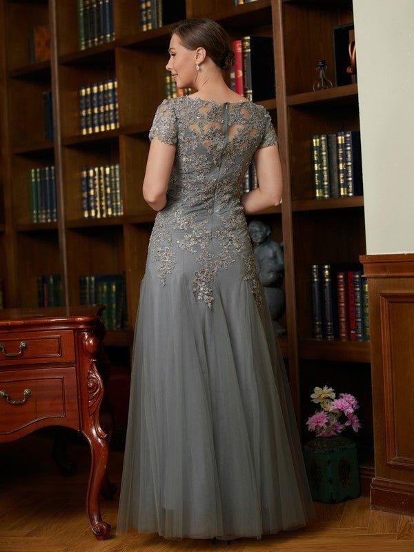 NumberSea - A - Line/Princess Tulle Lace Scoop Short Sleeves Floor - Length Mother of the Bride Dresses