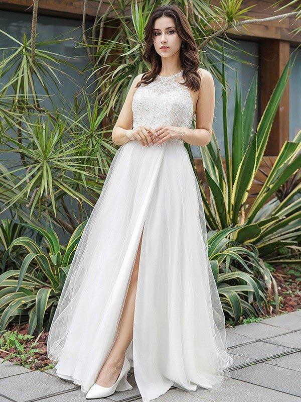 NumberSea - A - Line/Princess Tulle Lace Scoop Sleeveless Floor - Length Wedding Dresses