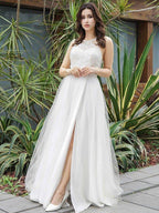 NumberSea - A - Line/Princess Tulle Lace Scoop Sleeveless Floor - Length Wedding Dresses
