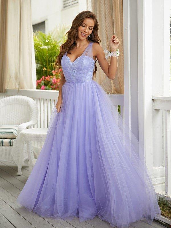 NumberSea - A - Line/Princess Tulle Lace Sweetheart Sleeveless Sweep/Brush Train Dresses
