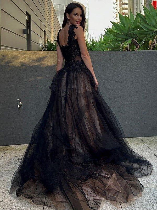 NumberSea - A - Line/Princess Tulle Lace Sweetheart Sleeveless Sweep/Brush Train Dresses