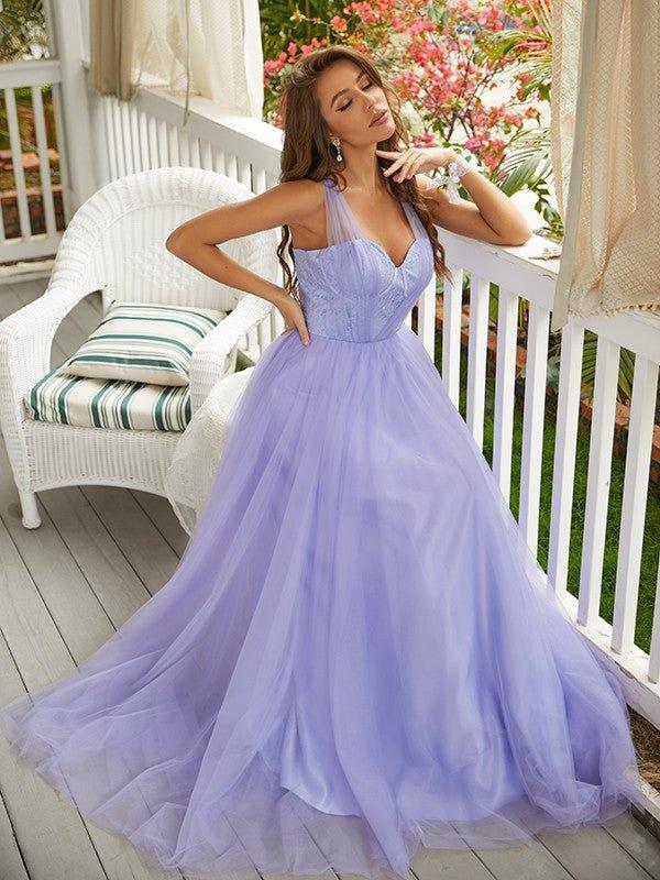 NumberSea - A - Line/Princess Tulle Lace Sweetheart Sleeveless Sweep/Brush Train Dresses