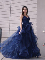 NumberSea - A - Line/Princess Tulle Layers V - neck Sleeveless Floor - Length Dresses