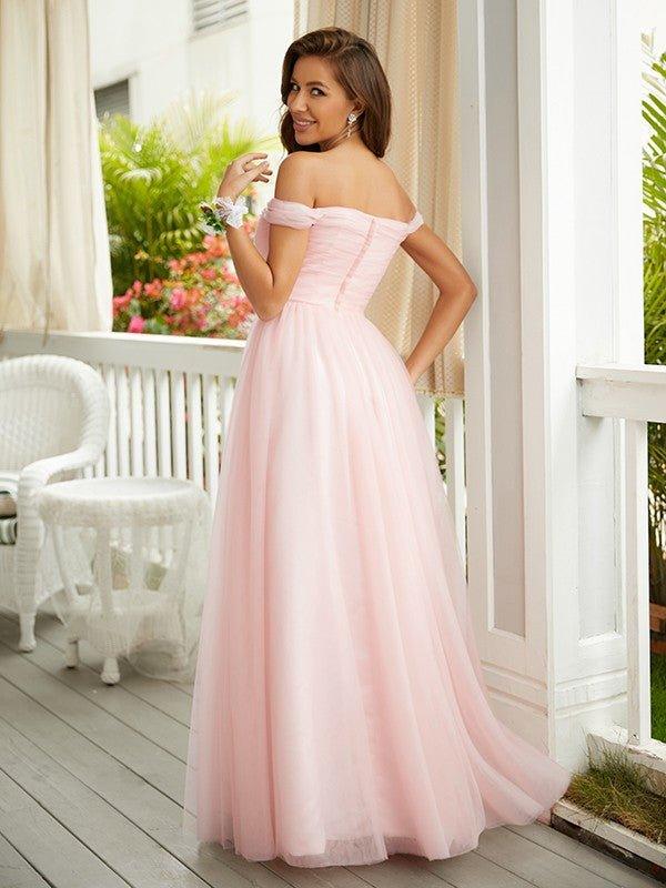 NumberSea - A - Line/Princess Tulle Ruched Off - the - Shoulder Sleeveless Floor - Length Dresses
