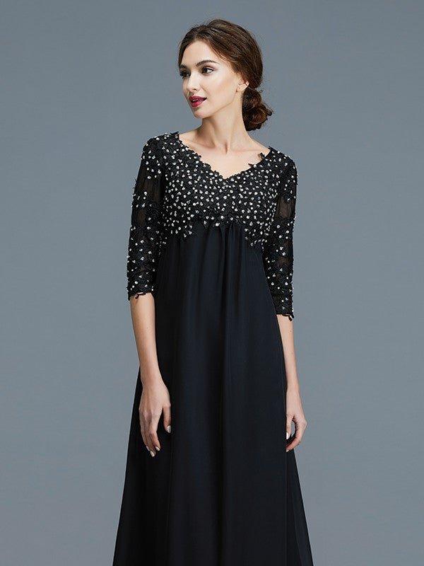 NumberSea - A - Line/Princess V - neck 1/2 Sleeves Beading Chiffon Floor - Length Mother of the Bride Dresses