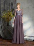NumberSea - A - Line/Princess V - neck 1/2 Sleeves Long Chiffon Mother of the Bride Dresses