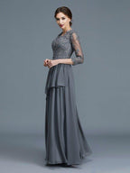NumberSea - A - Line/Princess V - neck 3/4 Sleeves Ruffles Chiffon Floor - Length Mother of the Bride Dresses