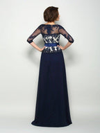 NumberSea - A - Line/Princess V - neck Beading 1/2 Sleeves Long Chiffon Mother of the Bride Dresses