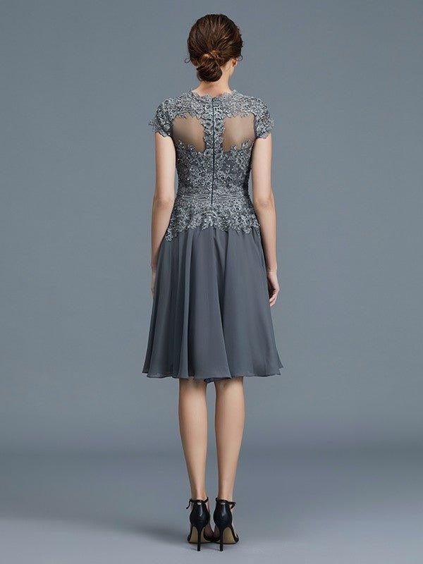 NumberSea - A - Line/Princess V - neck Chiffon Applique Sleeveless Knee - Length Mother of the Bride Dresses