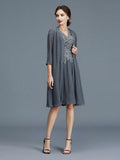 NumberSea - A - Line/Princess V - neck Chiffon Applique Sleeveless Knee - Length Mother of the Bride Dresses