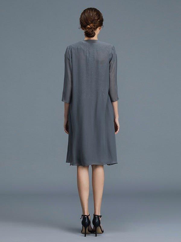 NumberSea - A - Line/Princess V - neck Chiffon Applique Sleeveless Knee - Length Mother of the Bride Dresses
