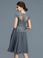 NumberSea - A - Line/Princess V - neck Chiffon Applique Sleeveless Knee - Length Mother of the Bride Dresses