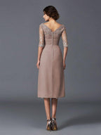 NumberSea - A - Line/Princess V - neck Hand - Made Flower 1/2 Sleeves Short Lace Mother of the Bride Dresses