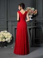 NumberSea - A - Line/Princess V - neck Hand - Made Flower Sleeveless Long Chiffon Mother of the Bride Dresses