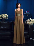 NumberSea - A - Line/Princess V - neck Pleats Sleeveless Long Chiffon Mother of the Bride Dresses