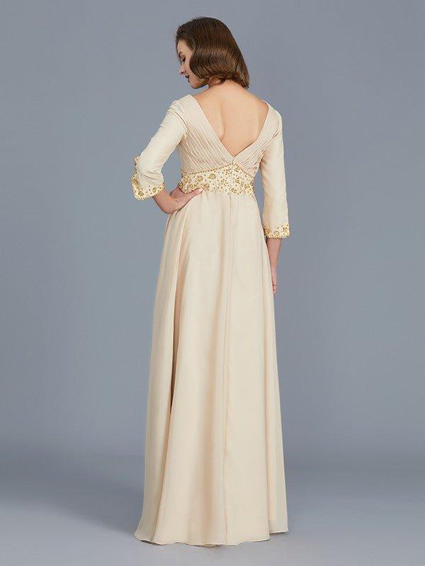 NumberSea - A - Line/Princess V - neck Ruffles Chiffon Floor - Length Mother of the Bride Dresses